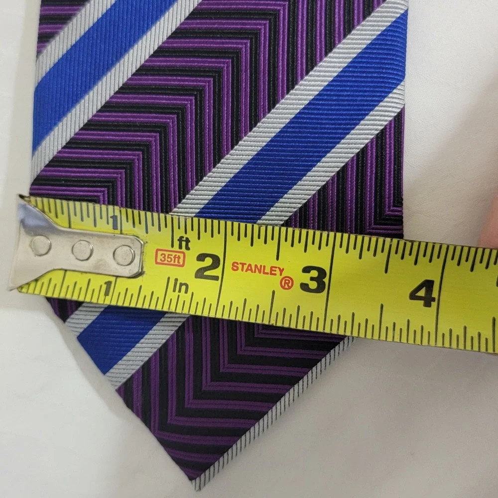 XMI Platinum Silk Tie Purple Blue Chevron Repp Stripe Hand Made USA